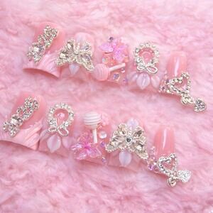 kawaii nails, 3D press on nails, luxury nails, coquette nails, y2k nails,
